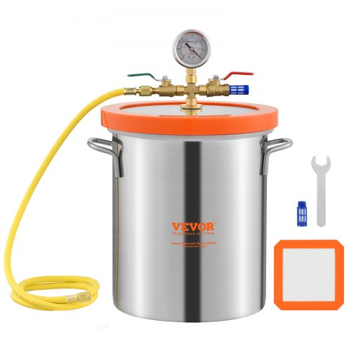 

VEVOR 3 Gallon Vacuum Chamber, Upgraded Tempered Glass Lid Vacuum Degassing Chamber, 304 Stainless Steel Chamber, for Stabilizing Wood, Resin Degassing, Silicone Degassing and Plaster Degassing