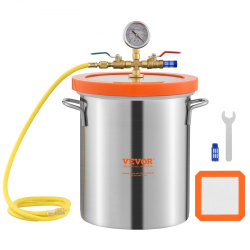 VEVOR 5 Gallon Vacuum Chamber, Upgraded Tempered Glass Lid Vacuum Degassing Chamber, 304 Stainless Steel Chamber, for Stabilizing Wood, Resin Degassin-image-010758564652