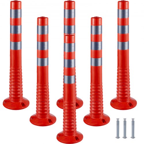 VEVOR Traffic Delineator, 6 PCS Posts Channelizer Cone, Delineator Post Kit 30" Height, PU Traffic Post, Orange Safety Cones, Portable Spring Posts with Base, Barrier Cones with Reflective Bands