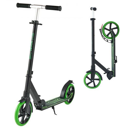 VEVOR Kick Scooter for Kids Ages 8+, Teens & Adults, 2-Wheel Toddler Scooter with Adjustable Height Handlebar, Wide Anti-Slip Deck, Foldable Lightweight for Boys & Girls up to 99.8 kg, Black + Green