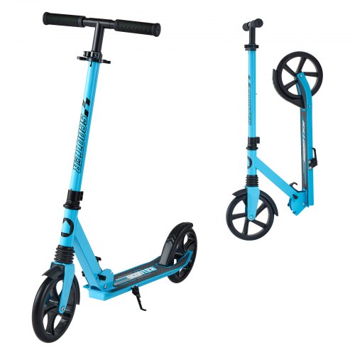 VEVOR Kick Scooter for Kids Ages 8+, Teens & Adults, 2-Wheel Toddler Scooter with Adjustable Height Handlebar, Wide Anti-Slip Deck, Foldable Lightweight for Boys & Girls up to 99.8 kg, Blue + Black