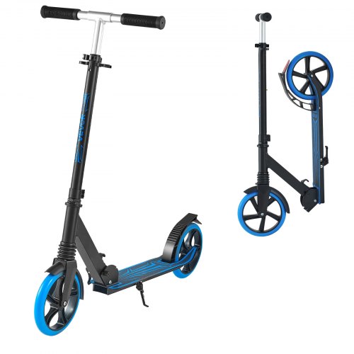 VEVOR Kick Scooter for Kids Ages 8+, Teens & Adults, 2-Wheel Toddler Scooter with Adjustable Height Handlebar, Wide Anti-Slip Deck, Foldable Lightweight Frame for Boys and Girls up to 99.8 kg, Blue