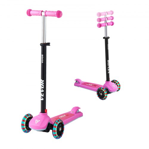 VEVOR Kick Scooter for Kids Ages 3+, 3-Wheel Toddler Scooter with Light-Up Wheels, Adjustable Height Handlebar, Wide Anti-Slip Deck, Lightweight Aluminum Frame for Boys and Girls up to 74.8 kg, Pink