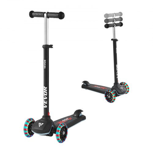 

VEVOR Kick Scooter for Kids Ages 3+, 3-Wheel Toddler Scooter with Light-Up Wheels, Adjustable Height Handlebar, Wide Anti-Slip Deck, Lightweight Aluminum Frame for Boys & Girls up to 74.8 kg, Black