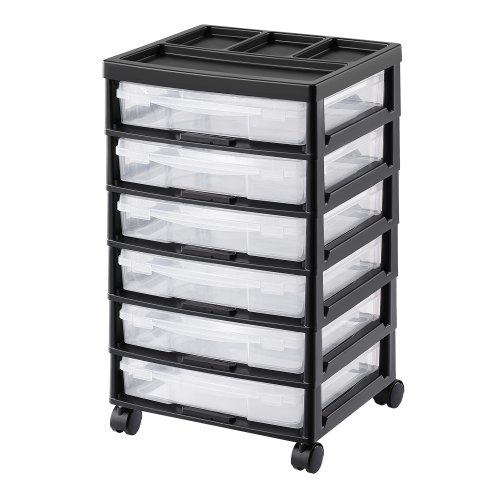 

Scrapbook Rolling Storage Cart 6-Tier Large Capacity with 6 Clear Cases Black