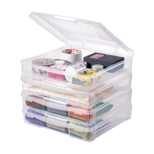 

Scrapbook Paper Storage 4 Pack Stackable Plastic Board Game Boxes Clear Case