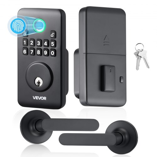 

VEVOR Fingerprint Door Lock Set, Electronic Biometric Deadbolt Keyless Entry Door Lock with Handle, Pioneering Easy-Grip Design, Auto Locking, One-Time Code, Anti-Peeking Password, Matte Black