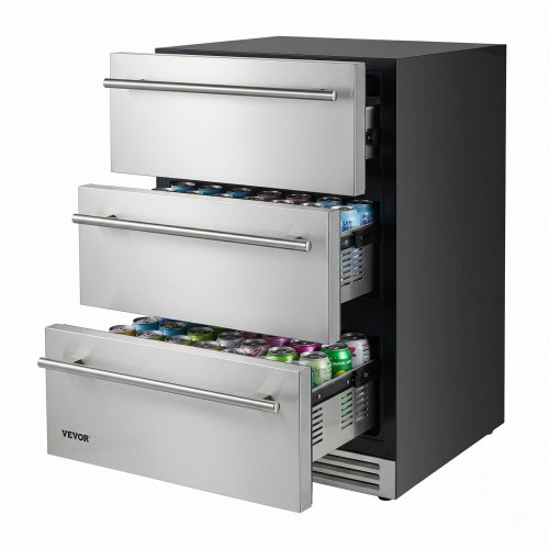 

VEVOR 3-Drawer Refrigerator, 24 in Undercounter Beverage Cooler, Large Capacity Drink Fridge, 3 Separate Storage Zones, 304 Stainless Steel Drawers, Fast Cooling, for Kitchen, Game Room & Home Bar
