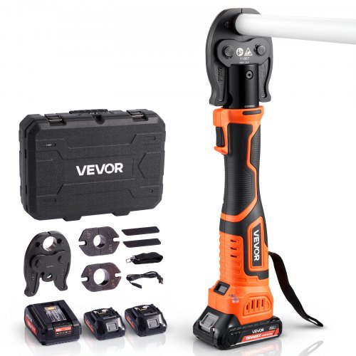 VEVOR Cordless Mini Press Tool, 18V Electric Pipe Crimping Tool for 1/2″, 3/4″, 1″ PEX Pipe Copper Rings, 24KN PEX Press Tool with 2pcs Battery, Fast