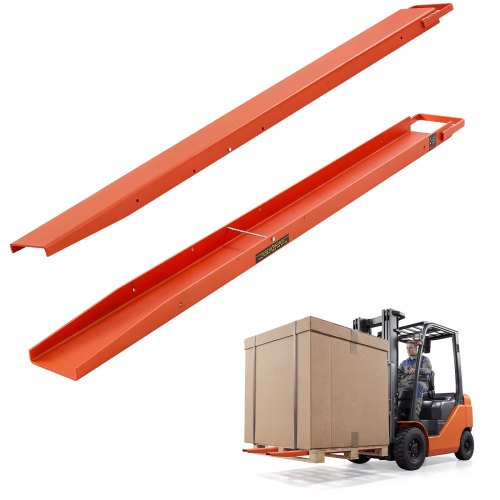 VEVOR Forklift Extensions 72 x 5.5 in, Upgrade Retaining Loop & Bottom Lock, for Forklifts and Forklift Trucks, Heavy-Duty Industrial Pallet Fork Attachments, Extended Load Handling, Orange, 1 Pair
