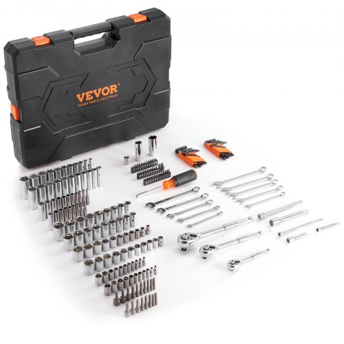 

VEVOR Mechanics Tool Set and Socket Set, 1/4" 3/8" 1/2" Drive Deep and Standard Sockets, 205 Pcs SAE and Metric Mechanic Tool Kit with Bits, Combination Wrench, Hex Wrenches, Accessories, Storage Case