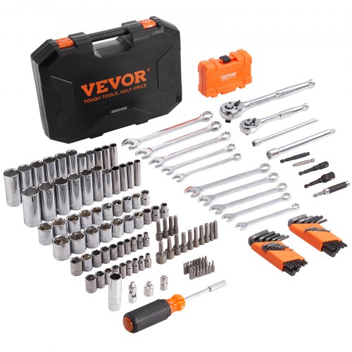 Vevor Mechanics Tool Set And Socket Set, 1/4" And 3/8" Drive Deep And Standard Sockets, 145 Pcs Sae And Metric Mechanic Tool Kit With Bits, Combinatio-image