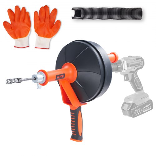 

VEVOR Drain Auger 25Ft, Plumbing Snake with Drill Attachment, Plumbers Snake Drain Clog Remover for Kitchen Bathroom Shower Sink with Protective Hose and Gloves