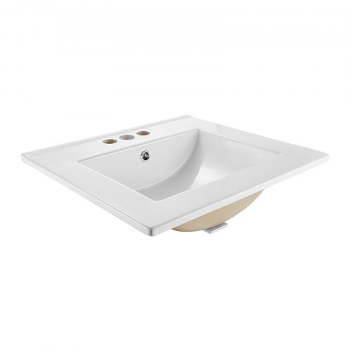 

VEVOR Semi Recessed Bathroom Sink, 20.08 x 18.31 Inch Rectangular White Ceramic Vessel Sink with Overflow and 3 Faucet Holes, Drop in Modern Lavatory Vanity Bath Wash Bowl Basin Rectangle Small Space
