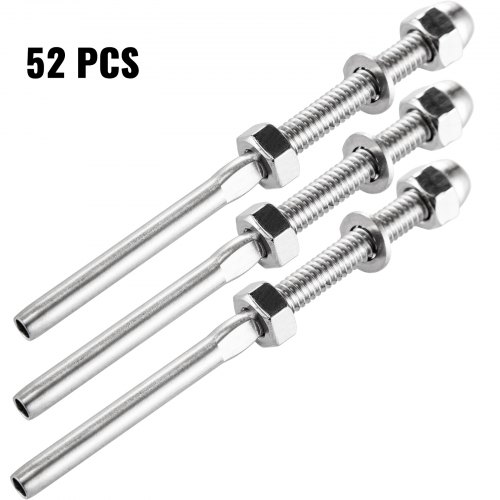 52 Pack Cable Railing Swage T316 Stainless Steel Railing 3/16'' Thread Stud End