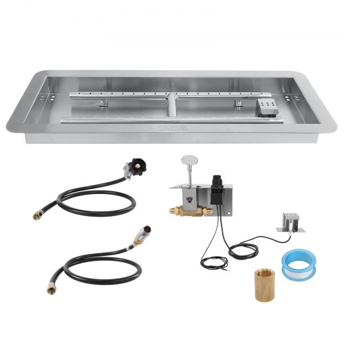 VEVOR 30 x 10 inch Drop-in Fire Pit Pan, Rectangular Stainless Steel Fire Pit Burner Kit, Propane Fire Pan 125,000 BTU with H-Burner for Indoor or Outdoor Use JXQRSHKPTZ30CUYPBV0