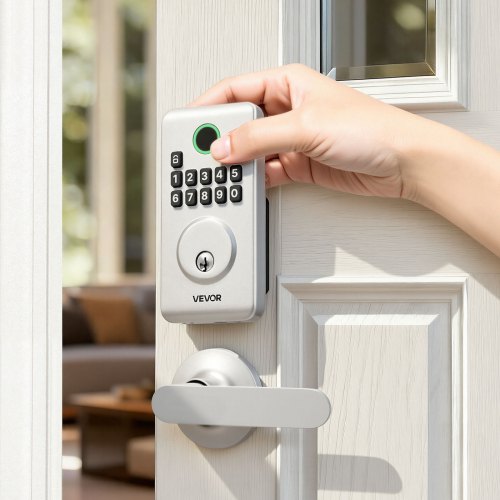 

VEVOR Keyless Entry Door Lock with Handle Set, Electronic Keypad Deadbolt with Lever Handles, Pioneering Easy-Grip Design, Customizable User Codes, Keyed Entry, Auto Lock, Anti-Peeking, Silver
