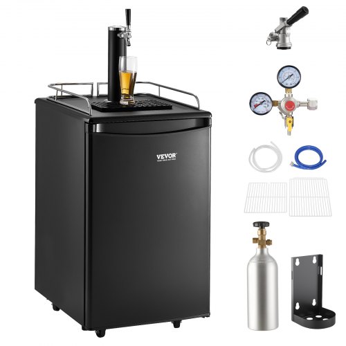 

VEVOR Beer Kegerator, Single Tap Draft Beer Dispenser, Full Size Keg Refrigerator with Shelves, CO2 Cylinder, Drip Tray & Rail, 32°F- 50°F Temperature Control, Holds 1/6, 1/4, 1/2 Barrels, Black