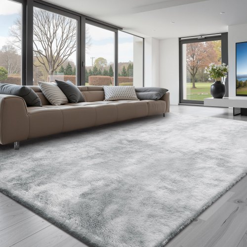 

VEVOR Indoor Plush Area Rugs, 2.74 x 3.66m Soft Plush Carpet, Furry Shag Area Rugs for Living Room, Bedroom, Modern Home Decor Aesthetic Long-Pile Rug, Non-Shedding, Slip-Resistant, Tie-Dye Light Gray