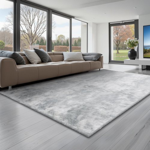 

VEVOR Indoor Plush Area Rugs, 1.83x2.74 m Soft Plush Carpet, FFurry Shag Area Rugs for Living Room, Bedroom, Modern Home Decor Aesthetic Long-Pile Rug, Non-Shedding, Slip-Resistant, Tie-Dye Light Gray