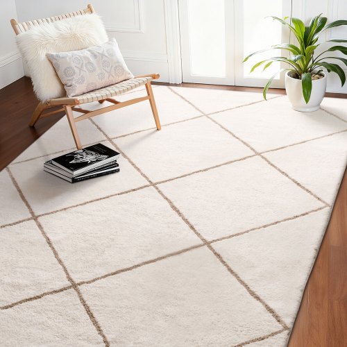 

VEVOR Indoor Plush Area Rugs, 6 x 9 ft Plush Carpet, Area Rugs Furry with Long Plushs Pile, Thick & Durable High-Pile Rug for High-Traffic Areas, Bedroom, Non-Shedding & Non-Slip Backing, Beige