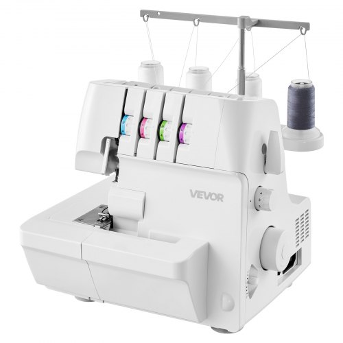 VEVOR Serger Overlock Sewing Machine, 1250 Stitches Per Minute, 2-3-4 Thread Capability, 0.7-2 Adjustable Differential Feed, with Free Arm and LED Light, Sewing Machine for Various Fabrics, White