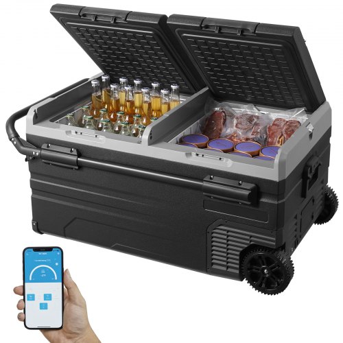 

VEVOR Car Refrigerator, 12 Volt Car Refrigerator Fridge, 95 L Dual Zone Portable Freezer with Wheels and Handle, -4℉-68℉, 12/24V DC and 100-240V AC Compressor Cooler for Outdoor, Camping