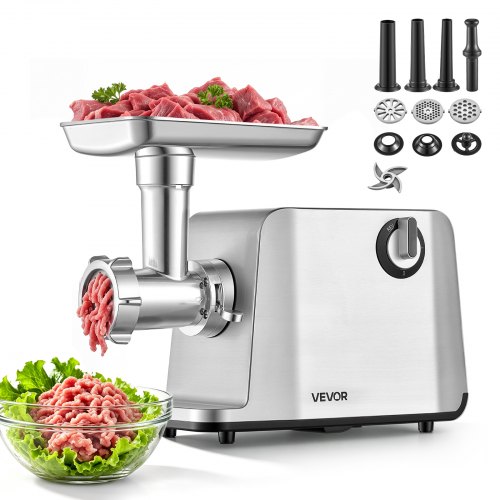 Vevor Electric Meat Grinder, 3.3-6.6 Lbs/Min 1800W Max, #5 Home Meat Mincer, 2-Speed with 3 Grinding Plates, 3 Sausage Stuff Tubes & Kubbe Kit, 700W Die-Cast Aluminum Sausage Maker for Home Kitchens