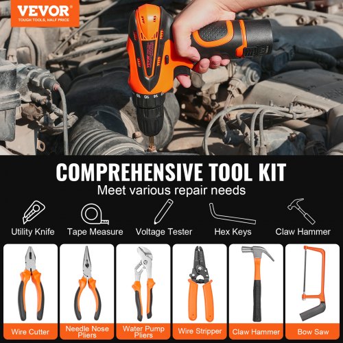 

VEVOR Tool Kit, 146 Piece General Household Hand Tool Set, with Electric Drill and Portable Tool Storage Case, High-Quality Steel, for Home Maintenance, DIY Projects, and Automotive Repair