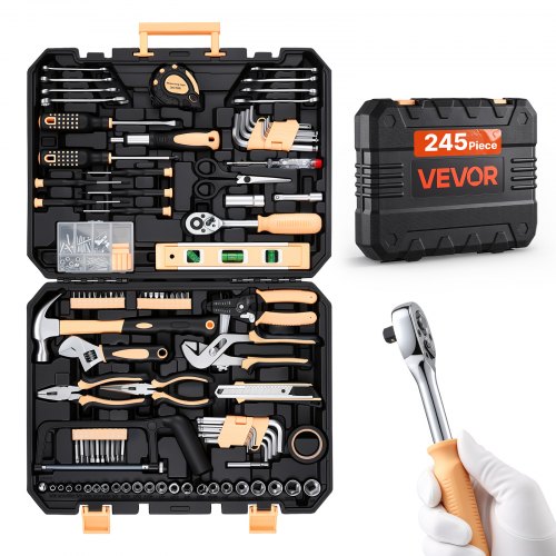 Vevor Tool Kit 245-Piece General Household Tool Kit for Home Maintenance, For Everyday House Repairs and DIY Projects, with Portable Storage Case, High-Quality Steel, with Hammer, Wrench, Pliers