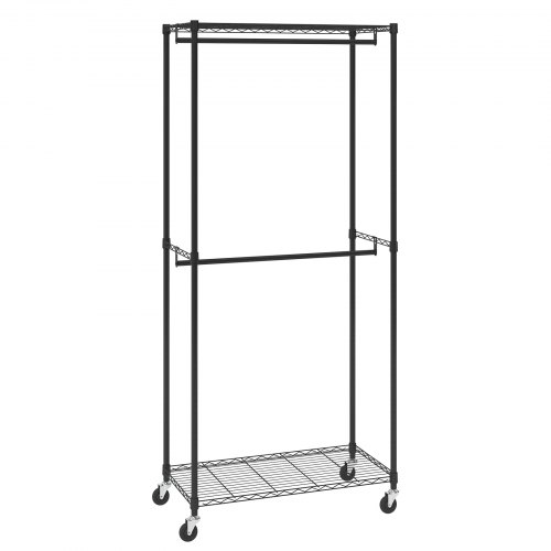 

VEVOR Heavy Duty Clothes Rack, Double Hanging Rods Clothing Garment Rack with Bottom and Top Storage Tier, Rolling Clothing Rack for Hanging Clothes, Thicken Steel Tube Hold Up to 136 KG