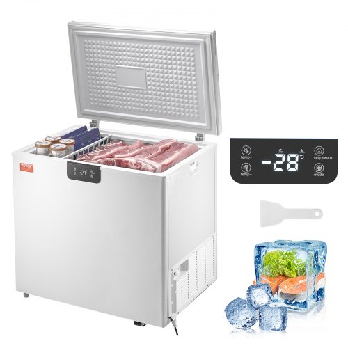 

VEVOR Chest Freezer, 7 Cu.ft / 198 L Compact Deep Freezer, Free Standing Top Open Door Compact Freezers with 2 Removable Baskets & Adjustable Thermostat, Energy Saving & Low Noise, White