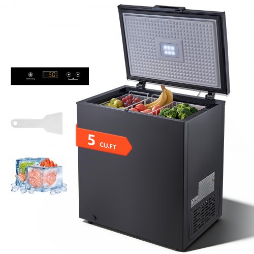 

VEVOR Chest Freezer, 5 Cu.ft Compact Deep Freezer, Free Standing Top Open Door Chest Freezers with 2 Removable Baskets & Adjustable Thermostat - Energy Saving, Low Noise & Garage Ready, Black