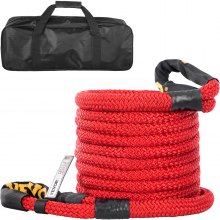 VEVOR 1" x 31.5' Recovery Tow Rope, 33,500 lbs, Heavy Duty Nylon Double Braided Kinetic Energy Rope w/Loops and Protective Sleeves, for Truck Off-Road Vehicle ATV UTV, Carry Bag Included, Red