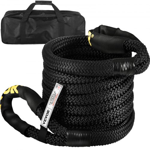 

VEVOR 7/8\" x 31.5' Kinetic Recovery Rope, 29,300 lbs, Heavy Duty Nylon Double Braided Kinetic Energy Rope with Loops and Protective Sleeves, for Truck Off-Road, Carry Bag Included, Black