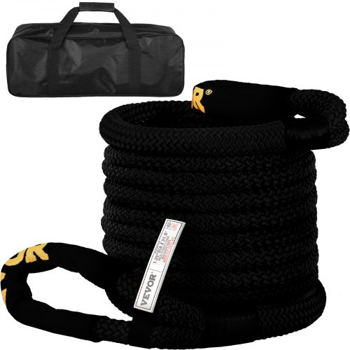 

VEVOR 32 mm x 9.6 m Kinetic Recovery & Tow Rope, 23,723 kg, Heavy Duty Nylon Double Braided Kinetic Energy Rope, for Truck Off-Road Vehicle ATV UTV, Carry Bag Included, Black