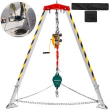VEVOR Confined Space Tripod Kit 1200LBS Winch, Confined Space Tripod 7\' Leg Bracket and 98\' Cable, Confined Space Rescue Tripod 32.8\' Fall Protection for Traditional Confined Spaces