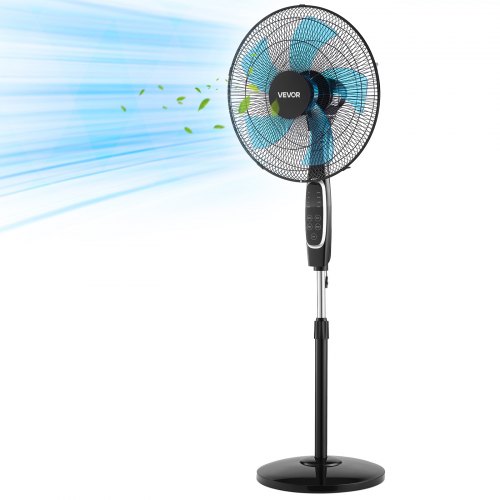 

VEVOR 18-Inch Pedestal Fan, 2700 CFM Standing Floor Fan with Remote Control, 9 Speeds & 3 Modes, Oscillating Adjustable Height, Quiet DC Motor 5-Blade for Home, Bedroom, Garage, Workshop, Black