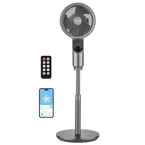 

VEVOR 9-Inch Pedestal Fan, 80° Oscillating Standing Floor Fan with Quite DC Motor, Remote Control, 9 Speeds & 4 Smart Modes, 24H Timer, Adjustable Height, for Home, Bedroom, Living Room, Silver Gray