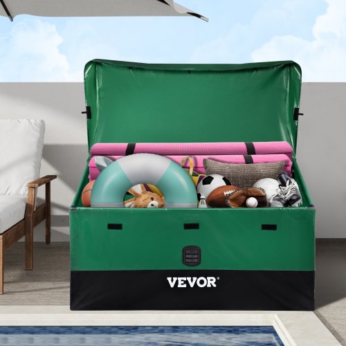 VEVOR Outdoor Storage Box, 100 Gallon Waterproof PE Tarpaulin Deck Box with Galvanized Frame, All-Weather Protection & Portable, for Camping, Garden,