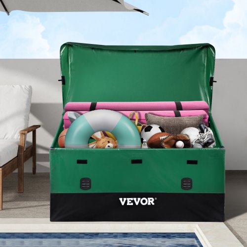 VEOVR Outdoor Storage Box, 150 Gallon Waterproof PE Tarpaulin Deck Box with Galvanized Frame, All-Weather Protection & Portable, for Camping, Garden,