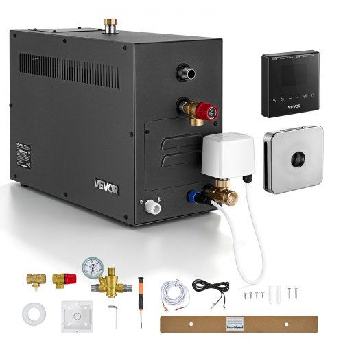 Vevor Steam Generator, 7.5 kW Home Steam Shower System with Preheat Mode, For Bathrooms, Sauna Rooms, Spa, Direct Water Connection, Touch Control, Auto Fill & Drain, 77-131°F, 24H Timer, 177-247 ft³