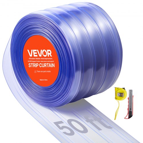 VEVOR Clear PVC Strip Curtain, 50 ft Length x 8 in Width, Ribbed Plastic Door Strip Bulk Roll, Walk in Freezer Cooler Curtain Strips for Doorways of S