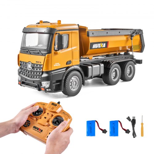 VEVOR RC Dump Truck Toy, 10-Channel 1:14 Scale, Remote Control Dump Truck RC Construction Vehicle Truck Toy with Light & 2 Rechargeable Batteries Birt