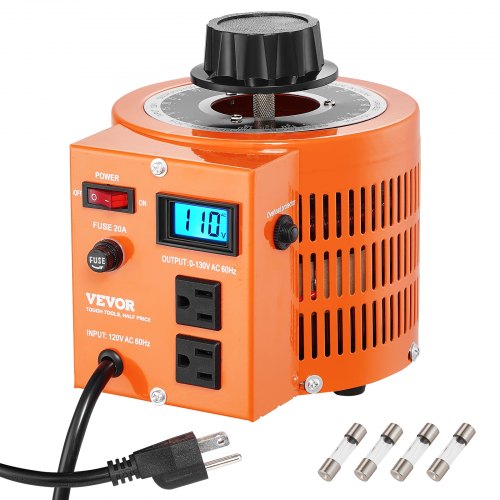 

VEVOR 2000VA Auto Variable Voltage Transformer, 15.3 Amp, 110V Input 0-130V Output AC Voltage Regulator, with LCD Display 4 Extra Fuses Thermal Control Switch for Home Industrial Office