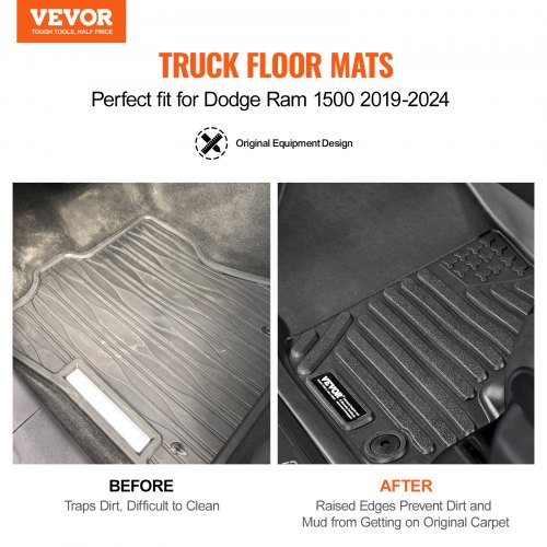 

VEVOR Automotive Floor Mats Fits for Dodge Ram 1500 2019-2024 3 pcs Floor Liners