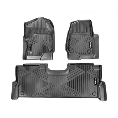 

VEVOR Automotive Floor Mats, Fits for Ford F250 F350 F450 F550 2017-2024 2025 Super Duty Crew Cab Bucket Seat with Under Seat Storage, 3 pcs Front and 2nd Row Liners, Floor Liners for Trucks, Black