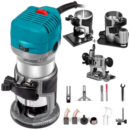 VEVOR 6.5Amp 1-1/4 HP Wood Router Tool Kit Max Torque 30,000RPM Variable Speed Compact Router Kit With Fixed Base, Plunge Base, Tilt Base and Offset Base (kit w/4 bases)