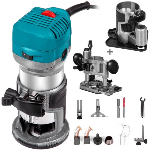 VEVOR Compact Router 1.25HP with Fixed Plunge and Offset Base, Variable Speed Wood Router Kit Max Torque 30,000 RPM For Woodworking & Furniture Manufacturing