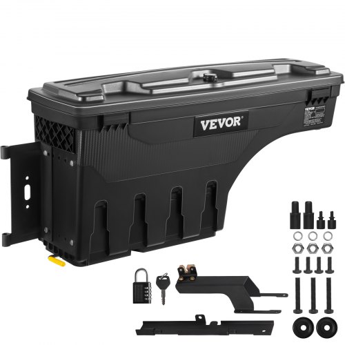 

VEVOR Truck Bed Storage Box, Lockable Swing Case with Password Padlock, 6.6 Gal/25 L ABS Wheel Well Tool Box, Waterproof and Durable, Compatible with Ford F-150 2015-2021, Drivers Side